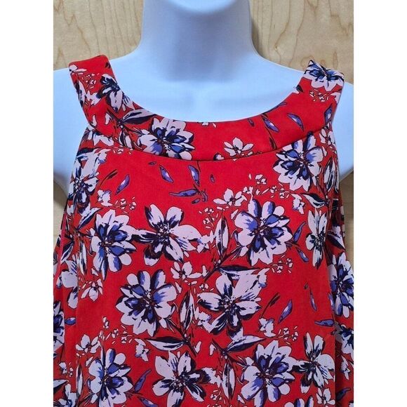 Alyx XL Red Floral Sleeveless Blouse With Button Back Detail & Patterned Hem - Picture 1 of 8